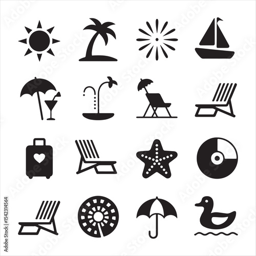 Summer vacation icons beach sun travel relaxation
