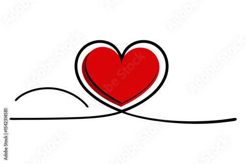 Simple Red Heart Line Drawing on White Background