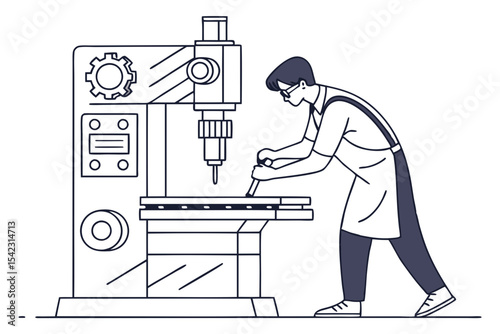 Industrial Machine Operator Line Art
