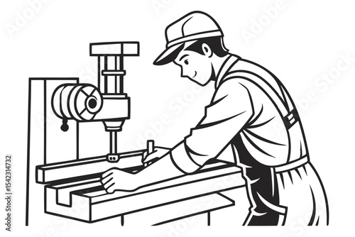 Factory Worker Operating Industrial Machine