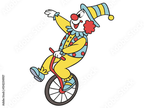 Circus Clown on Unicycle Illustration