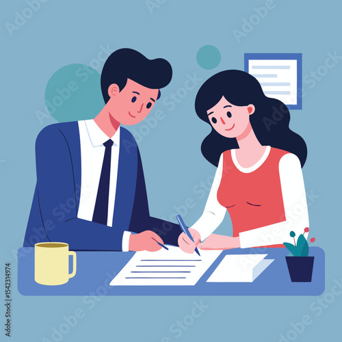 man and woman   signing property deal contract at dil