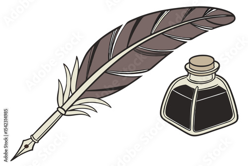 Feather Quill and Ink Bottle Drawing
