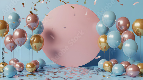Pastel balloons and confetti party background