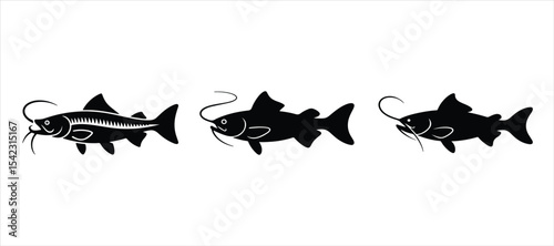 cat fish vector set illustration on white background, cat fish silhouette vector icon set.