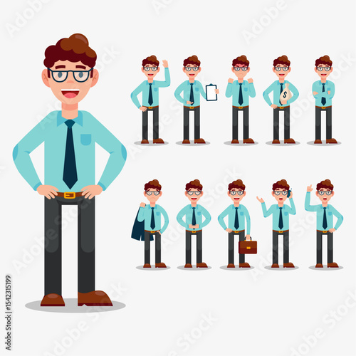 Businessman doing different actions set.