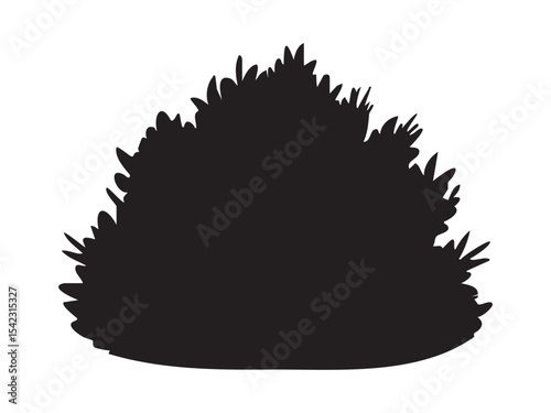 Black silhouette of a bush isolated on white background, graphic illustration. concept of nature, plant, garden, ornamental foliage, floral design element, natural decoration.