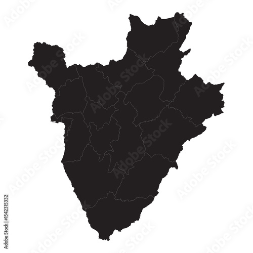 Detailed vector map of Burundi with borders, regions, lakes, and cities for geographic and educational use