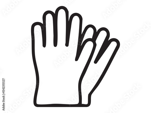 Black outline of cleaning gloves icon isolated on white background, graphic illustration. concept of household tool, home cleaning, sanitation, design element