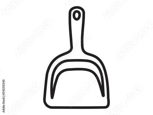 Black outline of dustpan icon isolated on white background, graphic illustration. concept of cleaning tool, household utility, sweep, minimalist design element