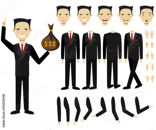 Flat icons set of business man holding money bag