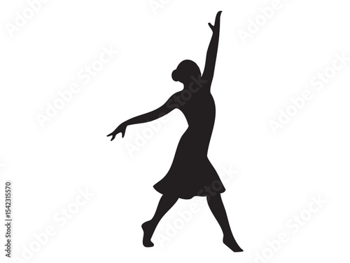 Silhouette of dancing woman in elegant pose, isolated on white background, graphic illustration. concept of dance, graceful movement, female dancer, icon, design element