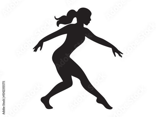 Silhouette of dancing woman in dynamic pose, isolated on white background. concept of dance, movement, graceful ballet, performance art, female figure, design element