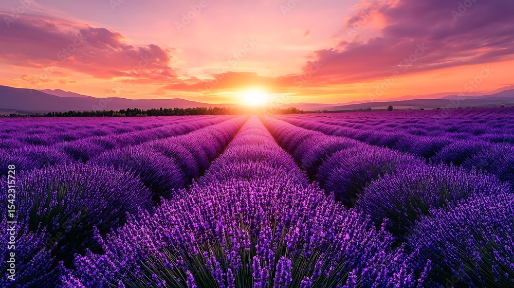 Fototapeta premium A breathtaking lavender field at sunset.