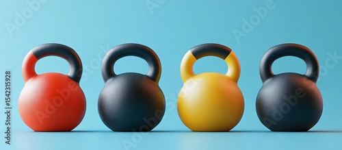Colorful Kettlebells Fitness Exercise Weights photo