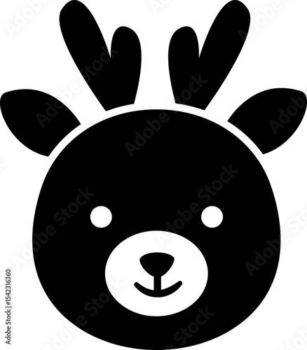 Cute deer face cartoon black silhouette.
Simple shape reindeer head icon vector Isolated.
Transparent background. SVG file.
