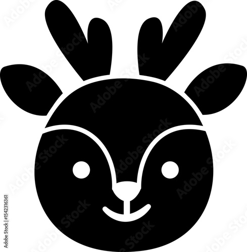 Cute deer face cartoon black silhouette.
Simple shape reindeer head icon vector Isolated.
Transparent background. SVG file.
