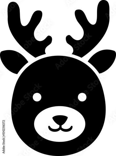 Cute deer face cartoon black silhouette.
Simple shape reindeer head icon vector Isolated.
Transparent background. SVG file.

