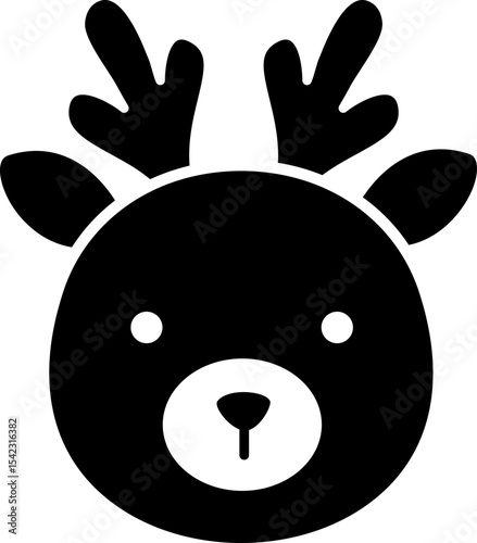Cute deer face cartoon black silhouette.
Simple shape reindeer head icon vector Isolated.
Transparent background. SVG file.
