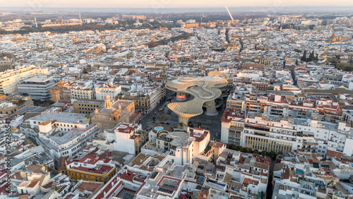 Aerial View of Modern Architecture of Sevilla, Spain in a Historic Cityscape