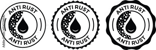 Anti rust icon set. Anti oxidation symbol. Rust resistant emblem set.