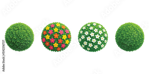 Decorative plant spheres with foliage and flowers for natural themed vector illustration.