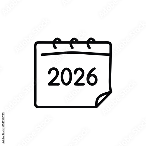 Black Line Drawing Calendar Icon Showing Year Two Thousand Twenty Six Handmade Design Element