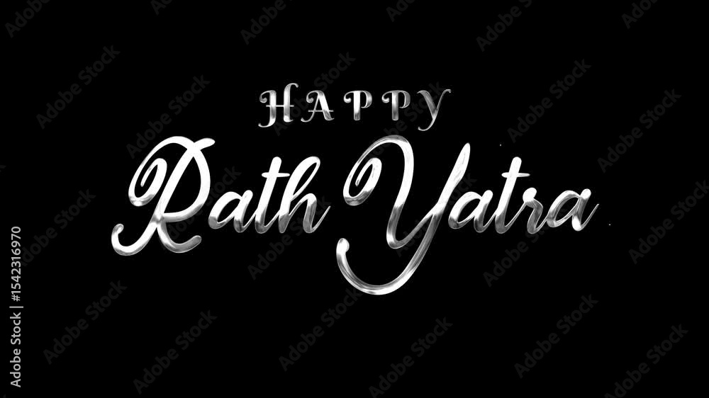 Happy Rath Yatra text animation suitable for holiday greeting cards, social media posts, posters, banners, and website headers. Festive celebration concept.