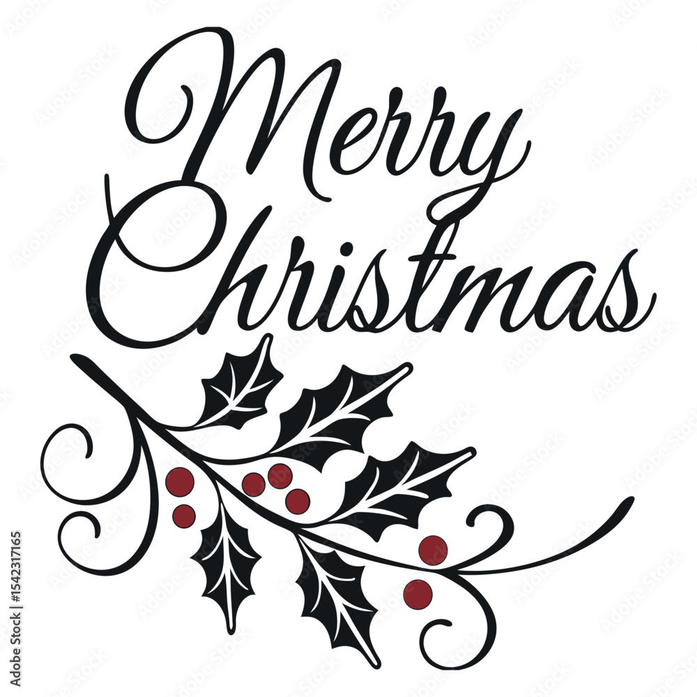 Obraz premium Elegant Merry Christmas Holly Branch Design Festive Holiday Illustration