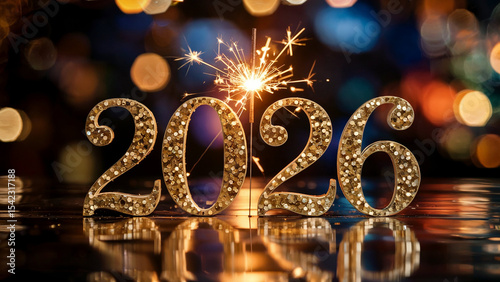 Sparkler ignites golden glitter 2026 new year celebration