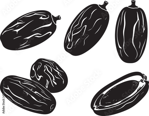 Versatile Silhouette Fruit Set High-Quality Date Fruit Vector Illustrations for Diverse Design Projects