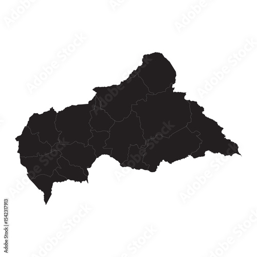Detailed vector map of Central African Republic with provinces, borders, rivers, cities, and geographic features