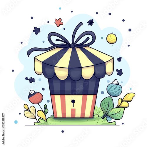 Whimsical Striped Gift Box with Floral Accents