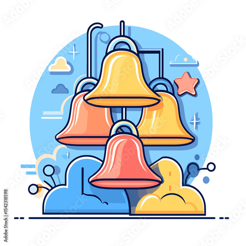 Colorful Cartoon Bells in a Stacked Arrangement