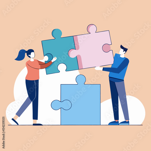 Collaborative Problem Solving and Teamwork Puzzle Concept Vector Illustration

