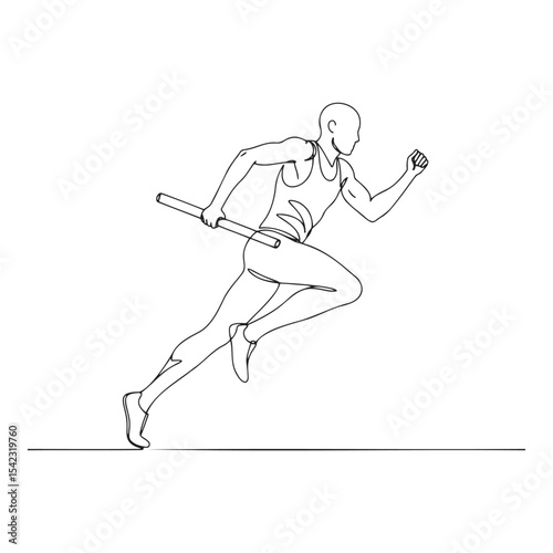 Athletics relay runner in motion, minimalist line art illustration