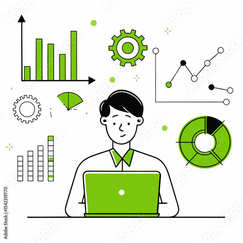 Effective Data Analysis and Business Administration with Charts - SEO-Optimized Vector Illustration for Financial Reporting and Growth

