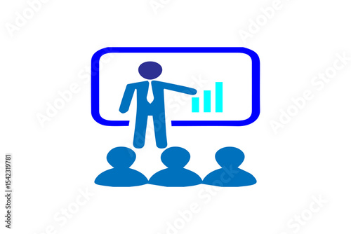 The image displays a blue and white icon representing a business or educational training session.