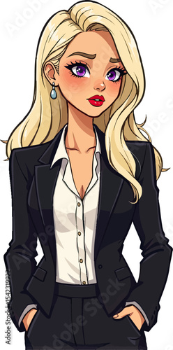 a cartoon drawing of a woman in a business suit