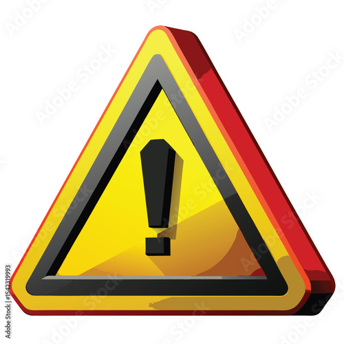 A yellow triangular warning sign with an exclamation mark indicates caution for an impending road hazard