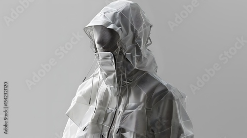 Modern, experimental jacket design showcased on a mannequin.