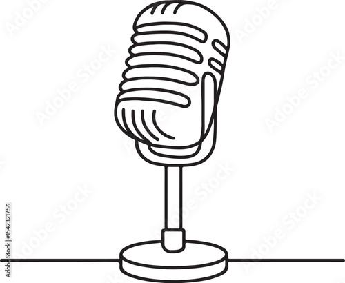 Continuous one line art illustration of vintage microphone