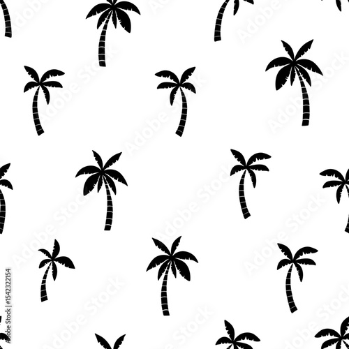 Palm tree seamless pattern on black background.