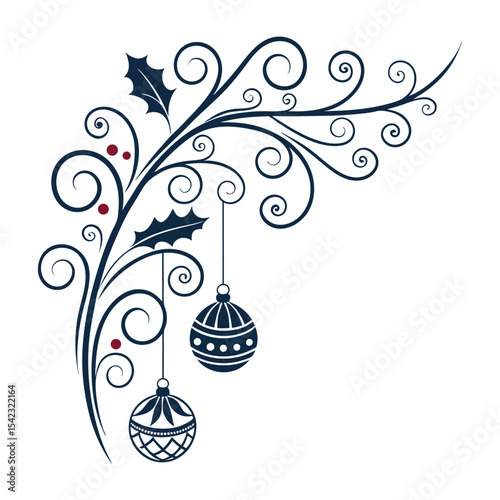 Elegant Christmas Swirl Design Holly, Ornaments, and Festive Flourishes