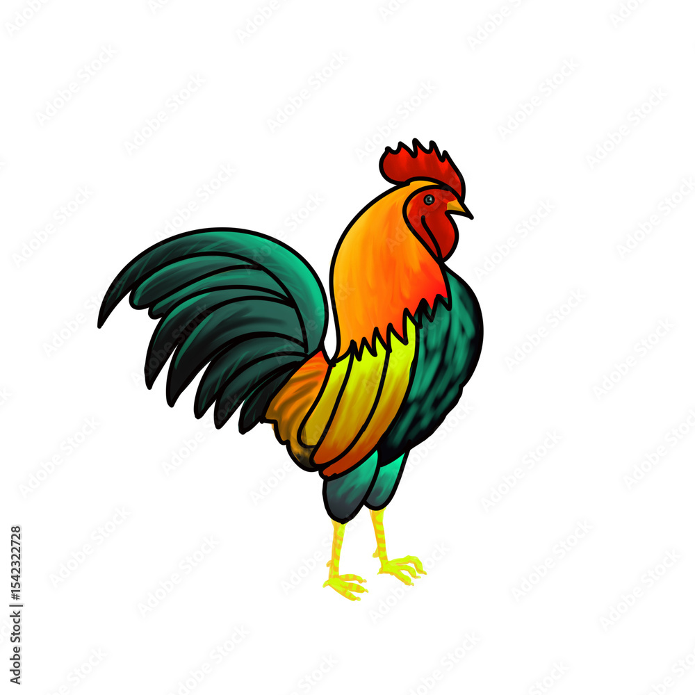 Fototapeta premium Colorful Rooster in Bold Cartoon Style