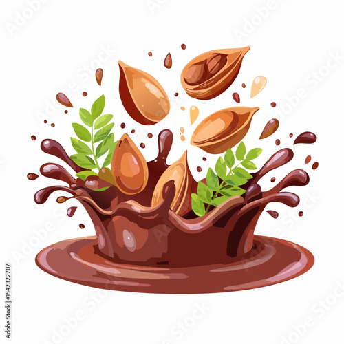 Almonds Splashing into Rich Brown Chocolate