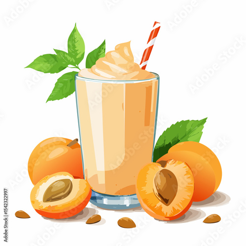 Apricot Smoothie with Whipped Cream in Glass