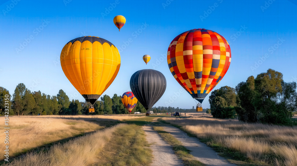 Obraz premium Hot air balloons rising against clear sky over field