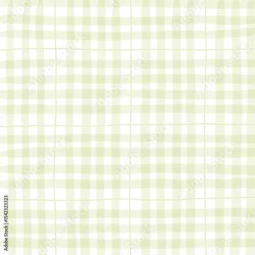 Sage Green Plaid Gingham Madras Check Hand Drawn Background Pattern Overlay