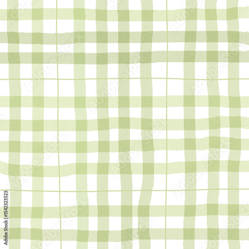 Sage Green Plaid Gingham Madras Check Hand Drawn Background Pattern Overlay